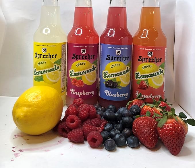 Sprecher Sparkling Raspberry Lemonade in 12 fl oz Glass Bottles (12 Pack) Handcrafted Craft Soda with Real Lemon and Strawberry Juice Naturally Flavored and Cane Sugar Sweetened