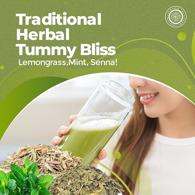 Pride Of India | Digestive Health Trio 10.59 oz (300 gm) | Includes Mint Leaf Whole Lemongrass Fine Cut &amp Senna Herbal Tea Leaf Whole | Perfect for Hot/Iced Tea Mocktails | Promotes Inner Wellne