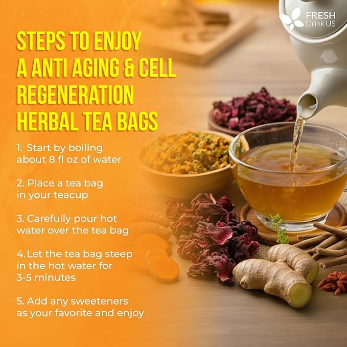 FreshDrinkUS Premium Harmony Herbal Tea | 60 Tea bags | 100% Natural Turmeric Hibiscus Ashwagandha Goji Berry Reishi Cinnamon &amp Orange Peel – Naturally Aromatic Caffeine-Free Tea