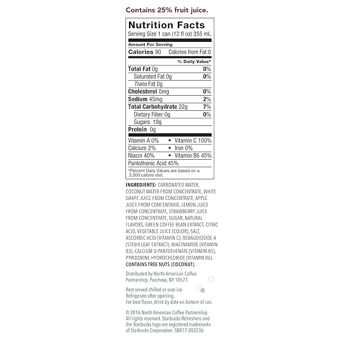 Starbucks Refreshers with Coconut Water Strawberry Lemonade 12 fl Oz. Cans (12 Pack)