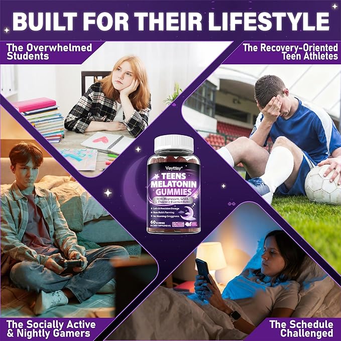 Teens Melatonin Gummies Supplement - 1.5mg Precise Dose with Magnesium GABA L-Theanine &amp Lemon Balm - Natural Zzz Support for Late-Night Study &amp Big Test Nights - Non-Habit Forming Sugar-Fr