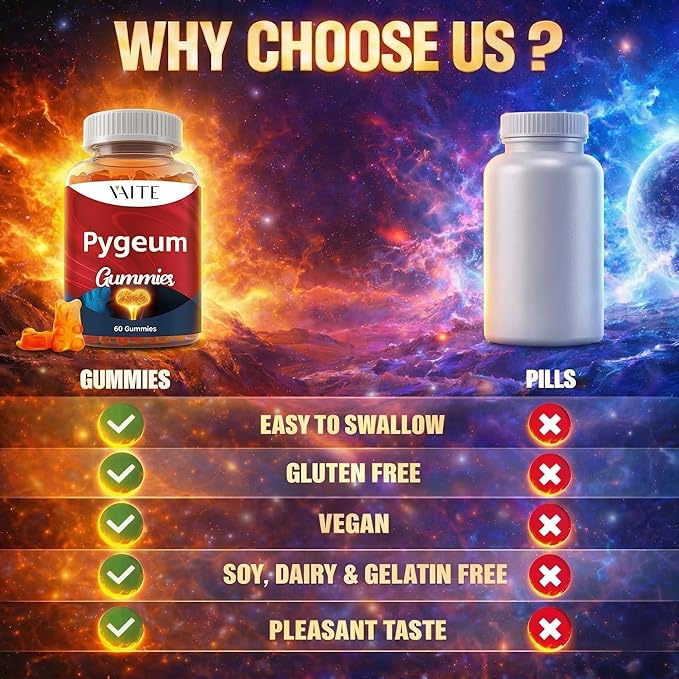 VAITE Pygeum Supplement Gummies 500mg - Vegan Chewables with Africanum Bark Extract Plant-Based Supplements for Male Non-GMO Gluten-Free Sugar-Free Gelatin-Free 60 Chews Gummy