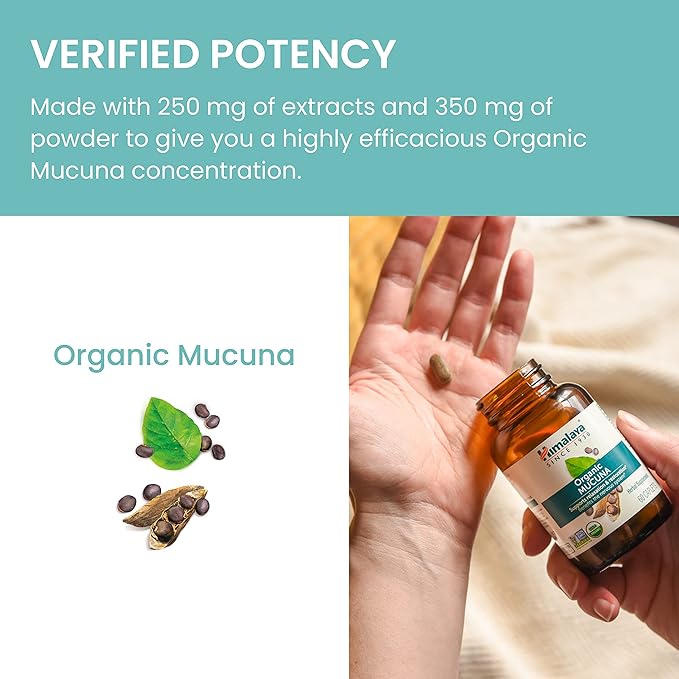 Himalaya Organic Mucuna Pruriens 60 Day Supply - Herbal Supplement for Calming Relaxation from Tension and Promoting Brain Function - Vegan Non-GMO Gluten Free 600 mg 60 Caplets