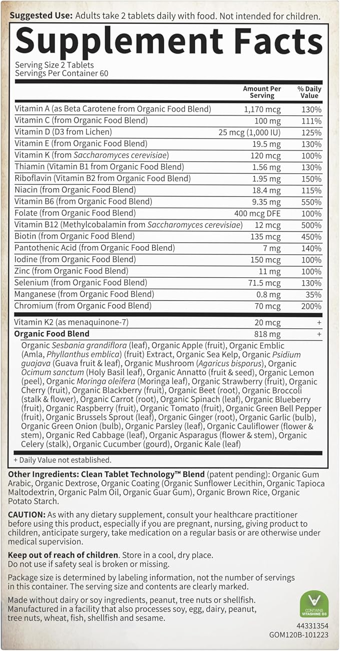 Garden of Life Organics Whole Food Multivitamin for Men120 TabletsVegan Mens Vitamins and Minerals for Health and Well-BeingCertified Organic Vegan Multi(Pack of 2)