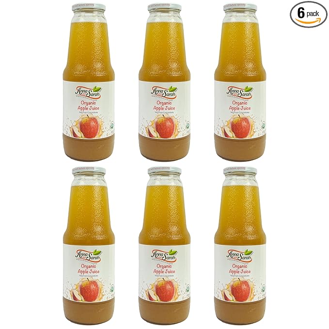 Anna and Sarah 33.8 Oz Organic Apple Juice - Glass Bottle (6 Pack) No Sugar No Artificial Colors No Preservatives No Flavors AddedNOT from Concentrate NON-GMO Gluten Free Kosher