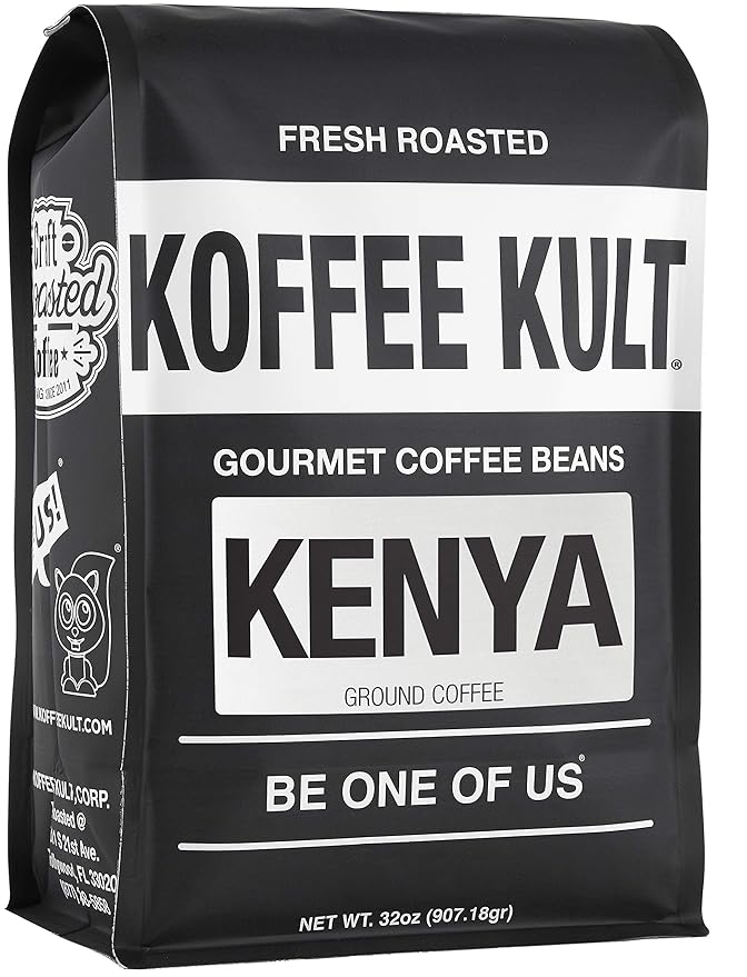 Koffee Kult Limited - Kenya Coffee Ground Medium Roast - 100% Single Origin Direct Trade Arabica Beans - Fresh Artisan Roasted (Ground 32oz)