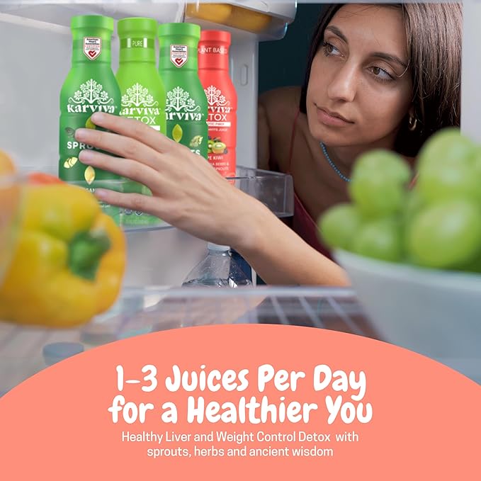 Karviva Organic Juice Cleanse for Sugar Detox &amp Weight Control - Ancient Eastern Remedies for Healthy Digestion &amp Gentle Detox with Sprouts Aloe Vera - Prebiotic Fiber Electrolytes &amp Ant