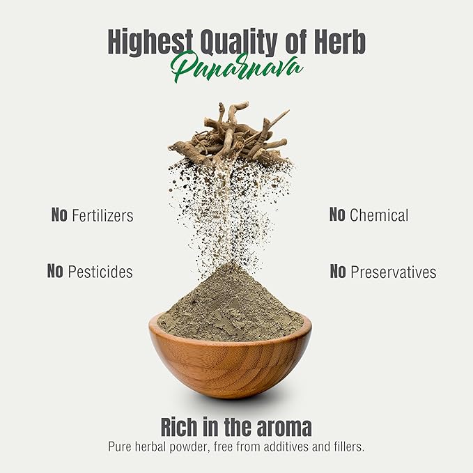 HerbsForever Punarnava(Boerhaavia Diffusa) Root Powder-Liver Kidney UTI Reduce Swelling Fluid Retention| Wild HarvestedNon GMO - 2X Potency | Ultra CleanNO Sand &amp Mud| Steam Treated| 16oz-1L
