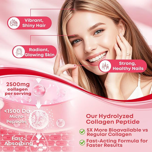 2 Pack Sugar Free Collagen Gummies for Women &amp Men | Hydrolyzed Collagen Peptides for Hair Skin &amp Nails | MultiCollagen Protein Type I II III V X with Biotin &amp Vitamin C | Strawberry Flavo