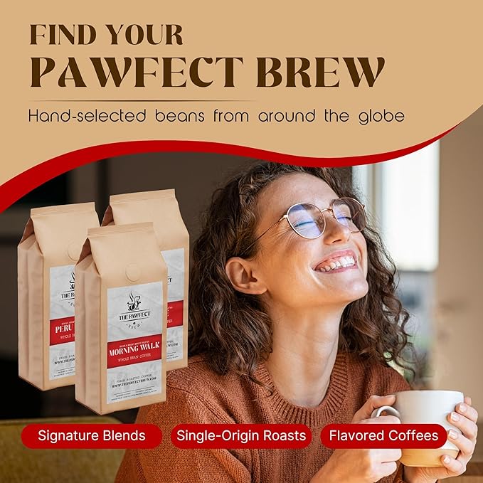 Dog Lover's Coffee Morning Walk Breakfast Blend by The Pawfect Brew | Medium Roast Whole Bean Coffee 1lb| Specialty-Grade Central &amp South American | 25% of profits donated to to Animal Rescue