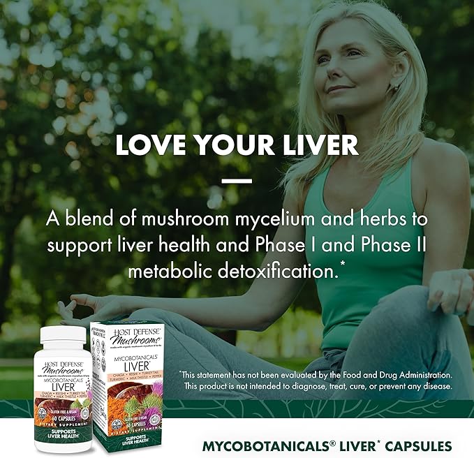 Host Defense MycoBotanicals Liver* Capsules - Liver Health Supplement with Milk Thistle &amp Turmeric Root - Mushroom Supplement with Turkey Tail Reishi &amp Chaga - 60 Capsules (30 Servings)*