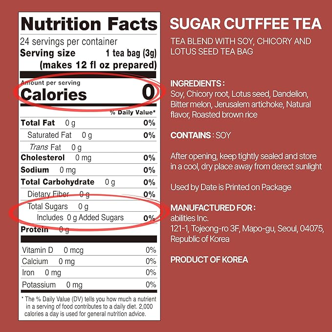 Odada Sugar Cutffee Tea Zero Sugar &amp Caffeine-Free Herbal Coffee Alternative with Bitter Melon &amp Chicory Root for Post-Meal Lightness Clean Balance &amp Daily Wellness 24 Tea Bags