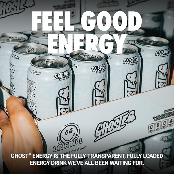 GHOST Energy Drink - 12-Pack Original 16oz - Energy &amp Focus &amp No Artificial Colors - 200mg of Natural Caffeine L-Carnitine &amp Taurine - Gluten-Free &amp Vegan