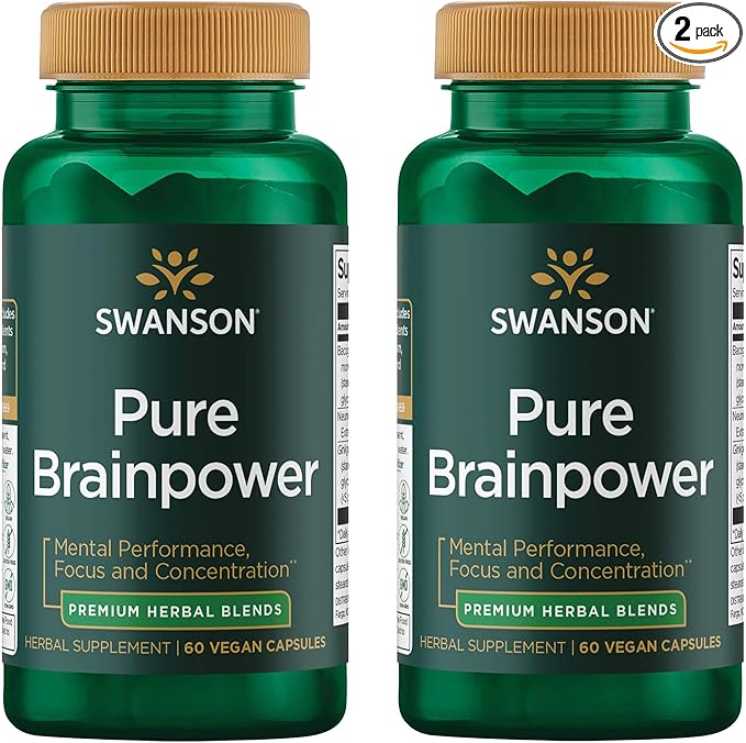 Swanson Pure Brainpower Brain Health Cognitive Memory Focus Support Brain-Derived Neurotrophic Factor (BDNF) Herbal Supplement (Ginkgo Biloba Bacopa Monnieri) 60 Veggie Capsules (Veg Caps) (2 Pack)