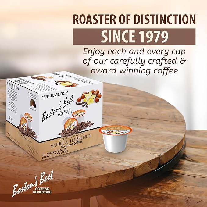 Boston’s Best - Vanilla Hazelnut Delicious Medium Roast Coffee Flavored Gourmet Compatible with Keurig Coffee Maker 1 Count (42 Single Serve Cups)