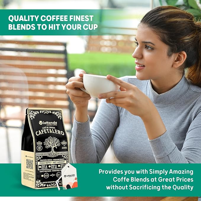 Lattenda Cafetalero Colombian Gourmet Coffee: Superior Craftsmanship for Discerning Palates - 454g Whole Bean Presentation