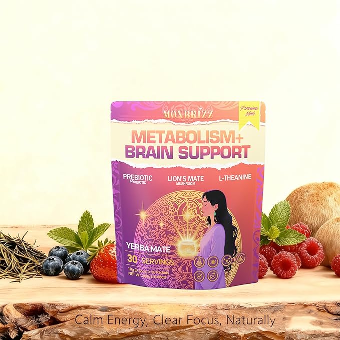Monbrizz Instant Yerba Mate PowderMental Clarity SupplementNatural Coffee Alternative For EnergyLion's Mane L-TheanineProbiotic rebiotic Drink Nootropic Drink For Focus And Gut HealthLow Sugar