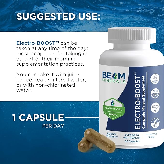Beam Minerals Complete Multi-Mineral Capsules | Electro-Boost Plant-Based Electrolytes and Micronutrients for Men and Women | Help to Boost Immunity Support Gut Health and Improve Sleep | 60 Capsules