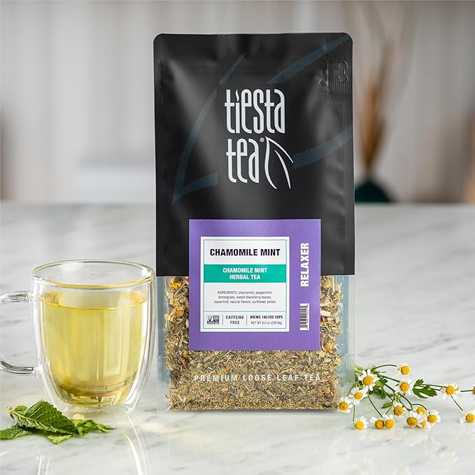 Tiesta Tea - Chamomile Mint Loose Leaf Chamomile Mint Herbal Tea Premium Caffeine-Free Blend Makes Hot or Iced &amp Up to 200 Cups 8oz Resealable Bulk Pouch