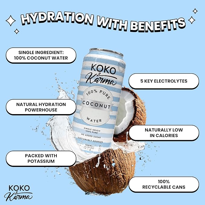 Koko &amp Karma Pure Coconut Water - No added Sugar 12 pack case 8.45oz cans