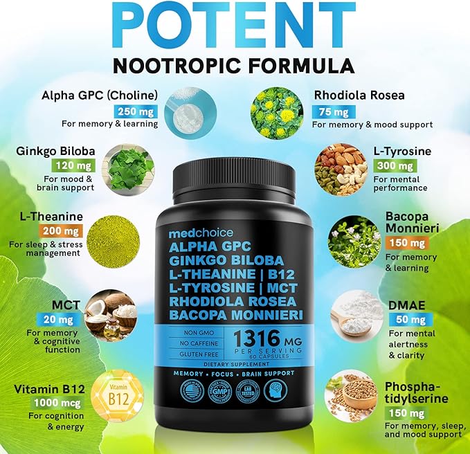MEDCHOICE Turmeric &amp Ginger (240ct) Sleep Melatonin (180ct) and Nootropic Brain (60ct) Supplement Bundle - Wellness Trio for Brain Sleep &amp Immune Support - Vegan Non-GMO Gluten-Free