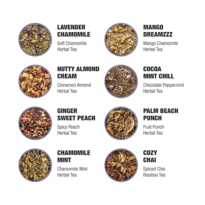 Tiesta Tea - 8 Herbal &amp Rooibos Sampler Dry Flight Set Loose Leaf No Caffeine Makes Hot and Iced Assorted Tea Sets with Herbal Chai Fruit Blends &amp More 8 Resealable Sample Pouches