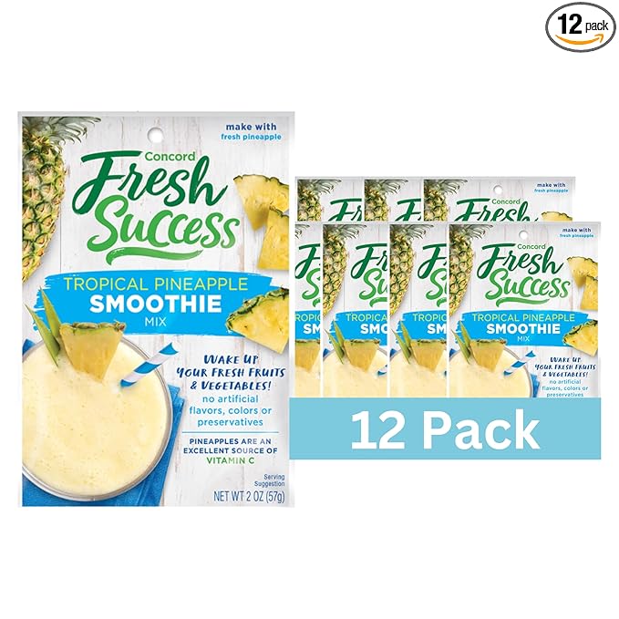 Concord Foods Tropical Pineapple Smoothie Mix Fruit Flavor with No Artificial Flavors Colors or Preservatives Ideal Fresh 2 oz Pouch for Healthy 12-Pack