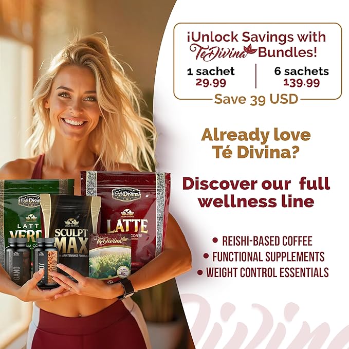 Te Divina | Slimming Detox Tea for 7 days | Herbal Tea for Weight Management Belly Fat &amp Colon Cleanse | Bloating Relief Energy &amp Digestion | Siberian Chaga Ganoderma Chamomile Ginger | T