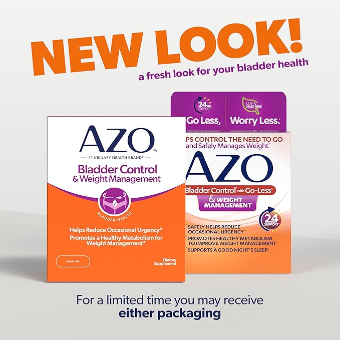 AZO Bladder Control with Go-Less® &amp Weight Management Dietary Supplement | Helps Reduce Occasional Urgency* | Promotes Healthy Metabolism* | Supports a Good Night’s Sleep* | 48 Capsules