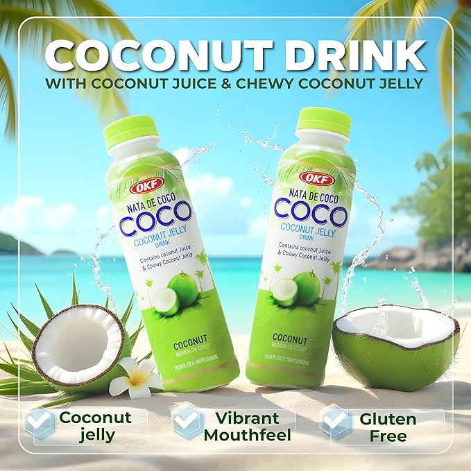 OKF Coconut Water Original with Chewy Coconut Jelly No Preservatives No Artificial Color Gluten Free Natural Hydration Drink &amp Juice 16.9 Fl Oz (Pack of 20)