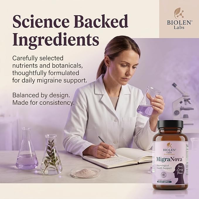 Migraine Support Supplement for Daily Prevention and Migraine Relief Support | Magnesium Riboflavin B2 &amp B6 CoQ10 and Feverfew | NeuroCalm Blend | Made in USA | MigraNova