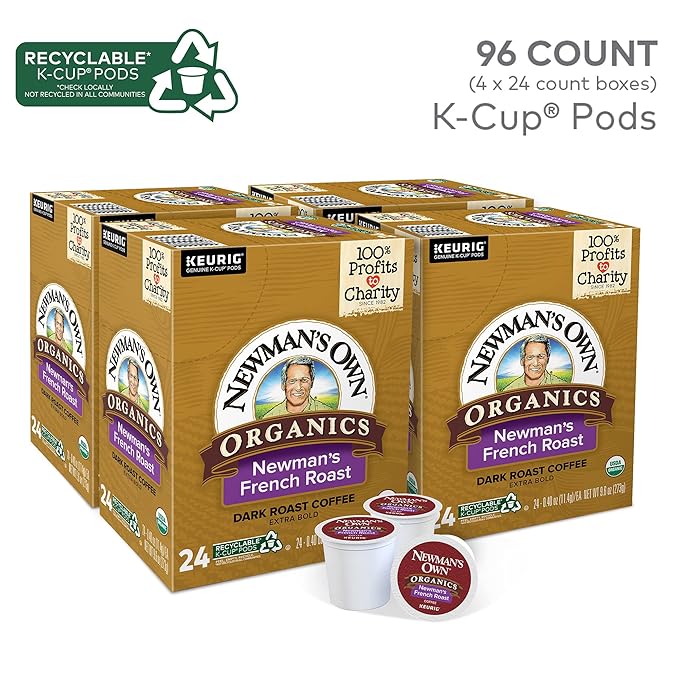 Newman's Own Organics French Roast Single-Serve Keurig K-Cup Pods Dark Roast Coffee 96 Count