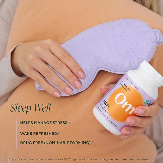 OM MUSHROOM SUPERFOOD Sleep Mushroom Capsules Superfood Supplement 90 Count 30 Days Reishi GABA L-Theanine Melatonin for Rest &amp Sleep Quality Superfood Supplement