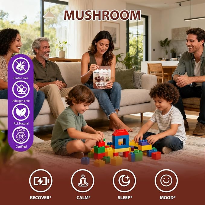 Mushroom Gummies 10-in-1 Adaptogenic Blend Vegan Coffee Flavor 60 Count | with Lion's Mane Reishi Chaga Shiitake &amp More