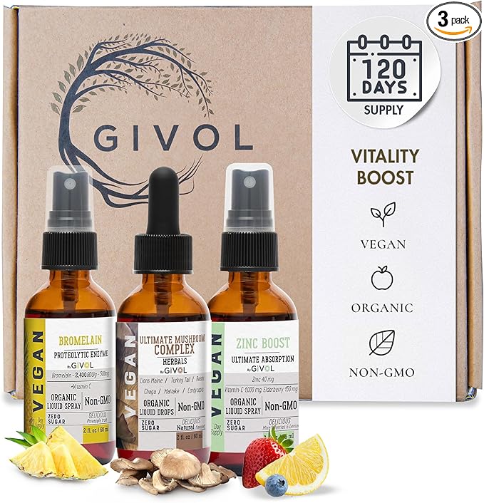 Digestive Harmony Bundle Liquid Vitamin Trio Mushroom Complex Lions Mane Reishi Maitake &amp Chaga Zinc Picolinate &amp Bromelain | Non-GMO | Gluten Free | Sugar Free | 2 Fl Oz | 240 Days Supply