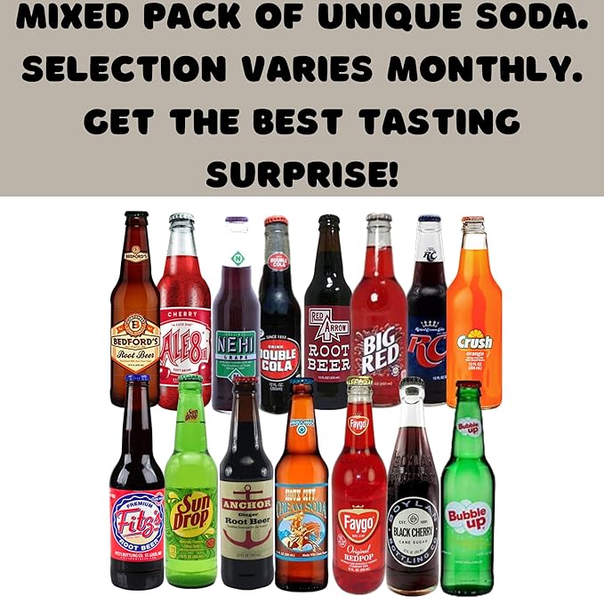 Surprise Variety Soda Sampler | Premium Craft Soda Variety Pack from Around USA in Glass Bottles | Includes Crazy Soda Pop Bottle Opener (12 Pack)