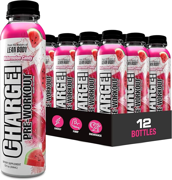 LABRADA Charge Pre Workout Watermelon Candy RTD Drink – Pump Energy Endurance Formula with 10g Glycerol 6g L-Citrulline Malate 4g Beta Alanine 300mg Caffeine + Total Hydration 12 Servings