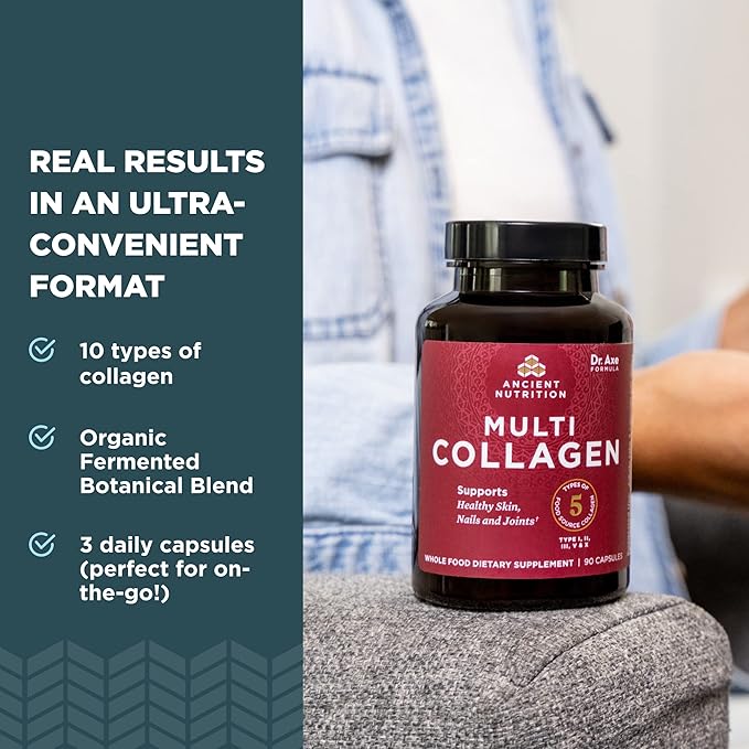 Ancient Nutrition Multi Collagen Peptides Protein Powder Unflavored 40 Servings + Multi Collagen Peptides Protein Capsules 45 Count