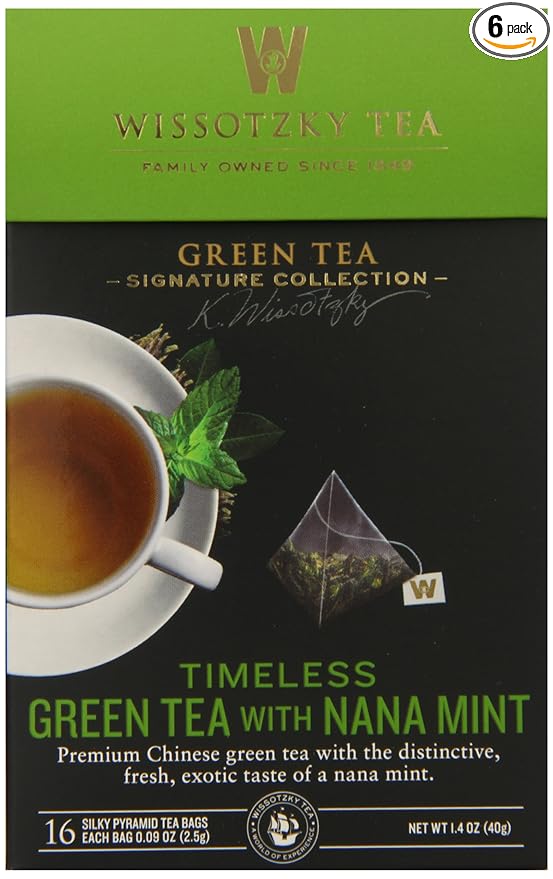 Wissotzky the Signature Collection Tea Timeless Green Tea with Nana Mint 16 Count (Pack of 6)