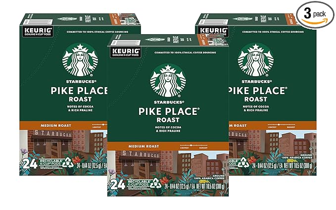 Starbucks Pike Place Roast Coffee K-Cup Portion Packs for Keurig Brewers 72 Count (3 boxes of 24 K-Cups)