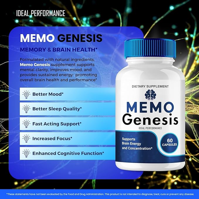 Memo Genesis Capsule Official Memo Genesis Reviews Brain &amp Memory Supplement Pills Advanced Formula Nootropic Pills Brain Health Support &amp Cognitive Health MemoGenesis Capsules (2 Pack)