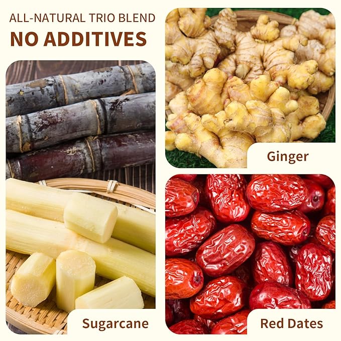 Wanhua Hall Dark Brown Sugar with Red Dates &amp Ginger 13.4oz(190g*2) Handmade Ancient Craft Chinese Black Sugar Cubes in Independent Packaging Natural Sweetness Soothing Ginger Tea for Women&amp