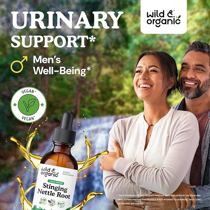 Wild &amp Organic Stinging Nettle Root Drops - Stinging Nettle Extract Tincture for Men &amp Women - Liquid Urtica Dioica Supplement - Vegan Sugar &amp Alcohol-Free - 2 fl oz