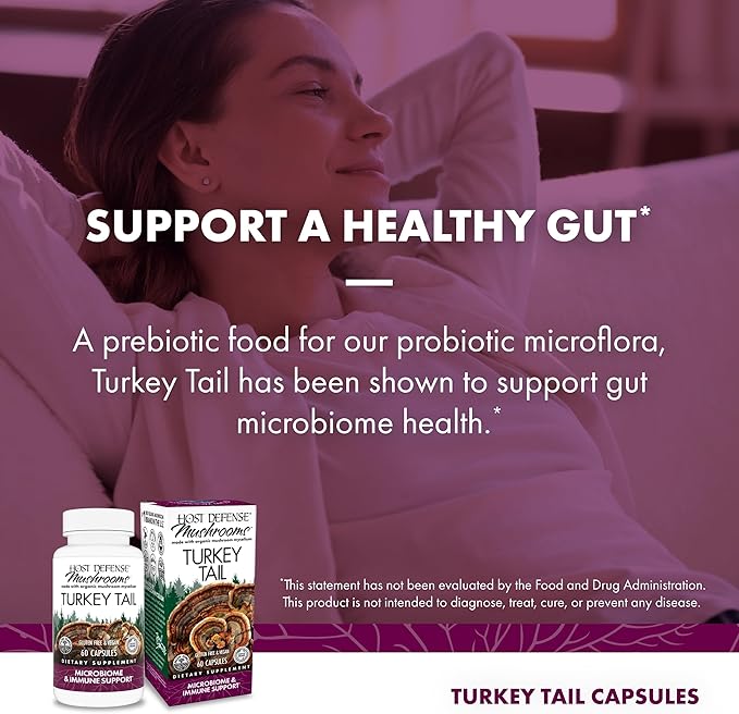 Host Defense Turkey Tail Capsules - Digestive Health &amp Immune Response Support Supplement - Mushroom Supplement for Gastrointestinal &amp Gut Microbiome Support - 60 Capsules