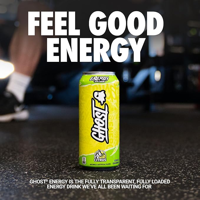 GHOST Energy Drink - 12-Pack Citrus 16oz Cans - Energy &amp Focus &amp No Artificial Colors - 200mg of Natural Caffeine L-Carnitine &amp Taurine - Gluten-Free &amp Vegan