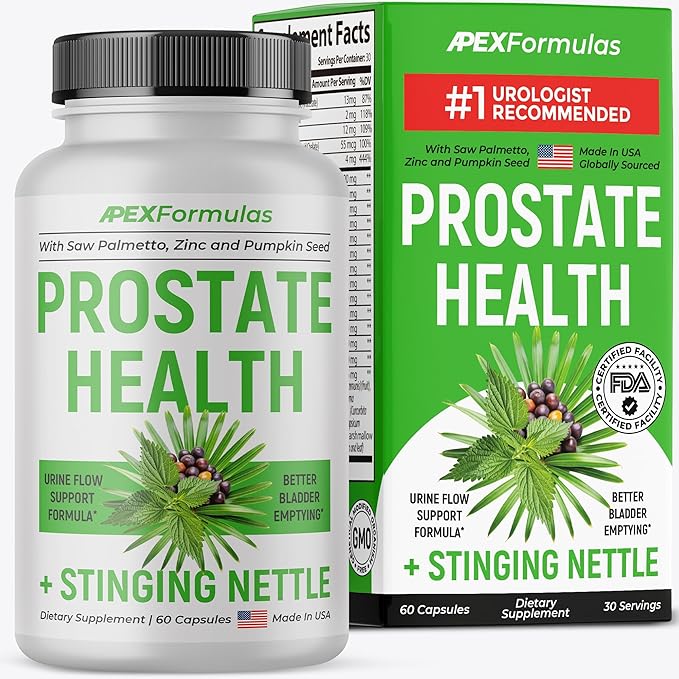 Prostate Health Supplements for Men with Stinging Nettle - Urinary Tract Health &amp DHT Blocker for Hair Growth - Pumpkin Seed Saw Palmetto Pygeum Lycopene - Mens Multivitamins with Zinc - 60 cap