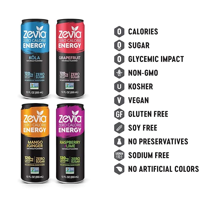 Zevia Zero Calorie Soda Cherry Cola Naturally Sweetened Soda (24) 12 Ounce Cans Cherry Cola-flavored Carbonated Soda &amp Zero Calorie Energy Drink Variety Pack 12 Ounce (Pack of 12)