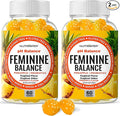Feminine Balance Probiotics Gummies for Women - Vaginal Health &amp Women's pH Balance Natural Gummy Supplement with Cranberry Pineapple Powder - Sugar Free Gluten Free Vegan (Pack of 2)