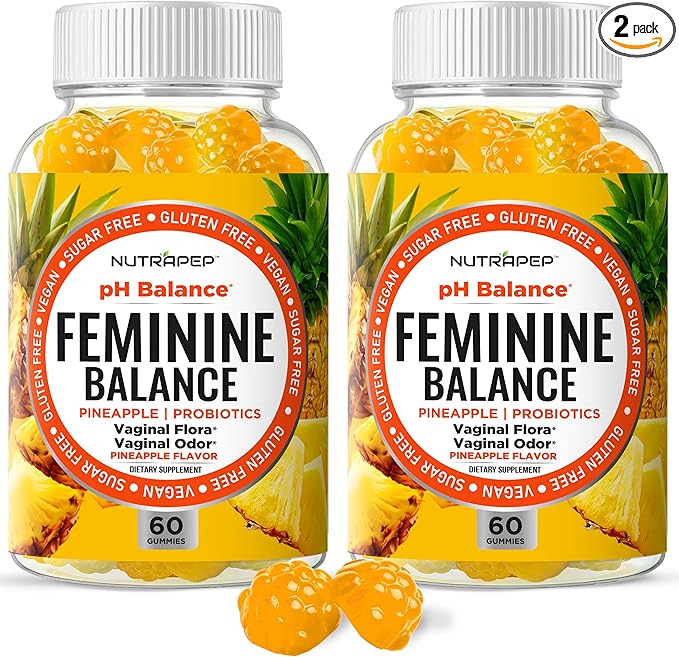 Feminine Balance Probiotics Gummies for Women - Vaginal Health &amp Women's pH Balance Natural Gummy Supplement with Cranberry Pineapple Powder - Sugar Free Gluten Free Vegan (Pack of 2)