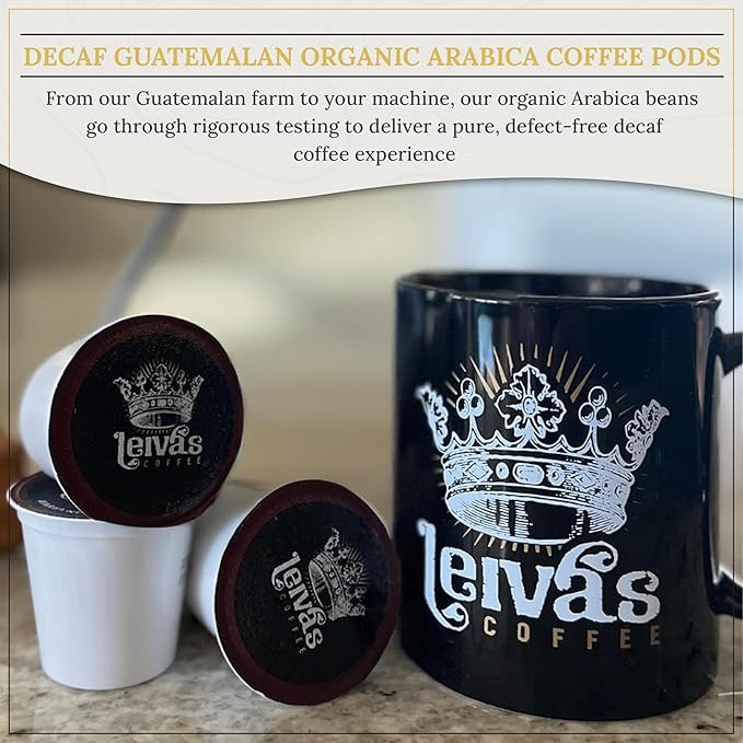 Leiva’s Guatemalan Single Serve K-cups Coffee Pods (22 Count) – Small Batch Decaffeinated Roast Capsules - Rich Bold &amp Balanced Flavor - Single Serve Pods for Keurig Coffee Machine - 0.35 Oz Cup